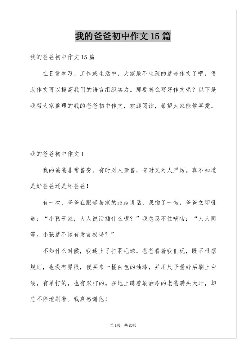 我的爸爸初中作文15篇例文