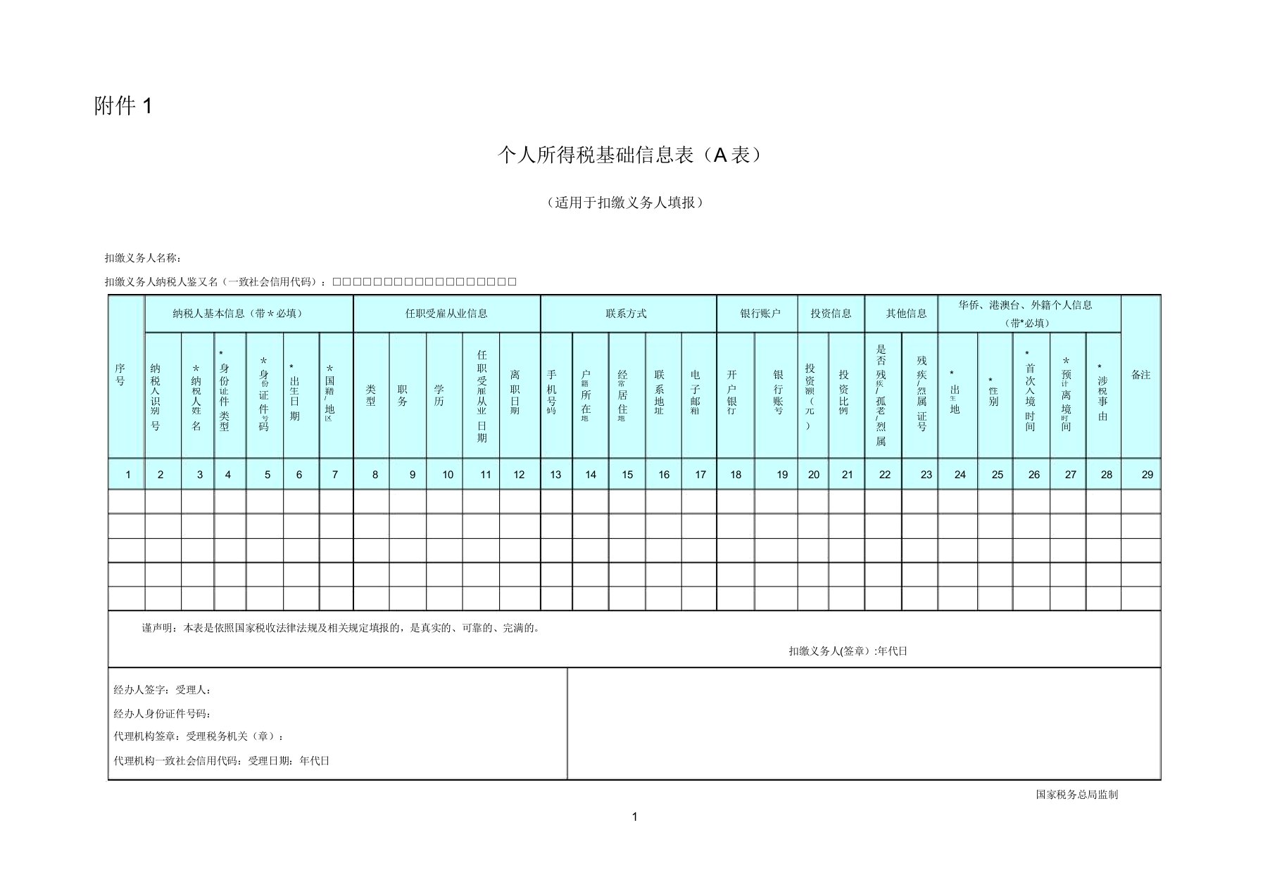 个人所得税基础信息表A表