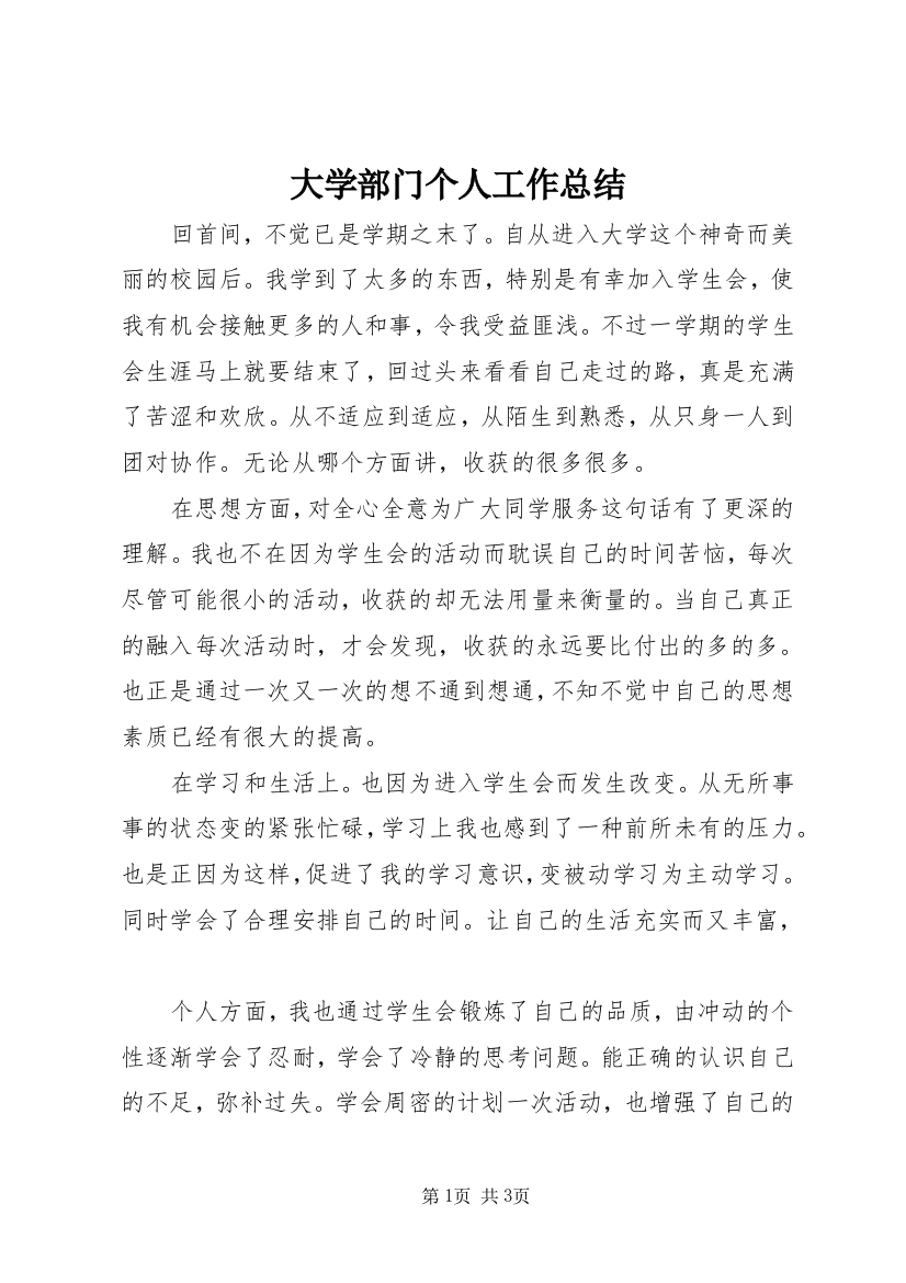 大学部门个人工作总结