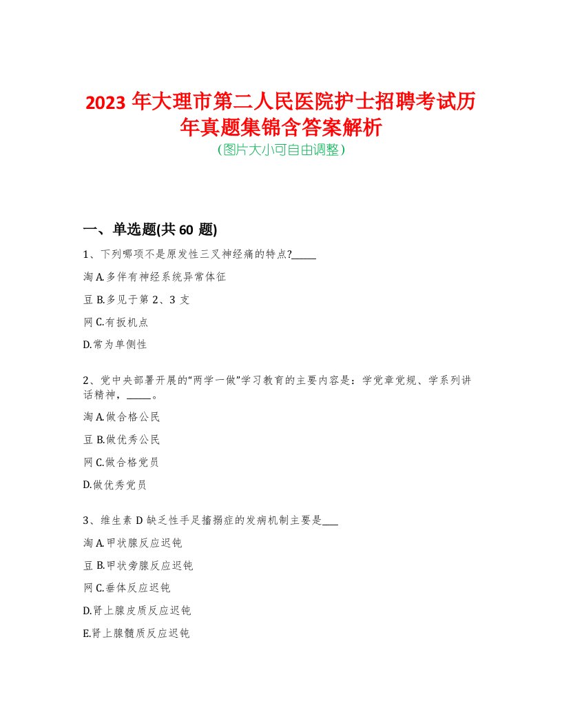 2023年大理市第二人民医院护士招聘考试历年真题集锦含答案解析