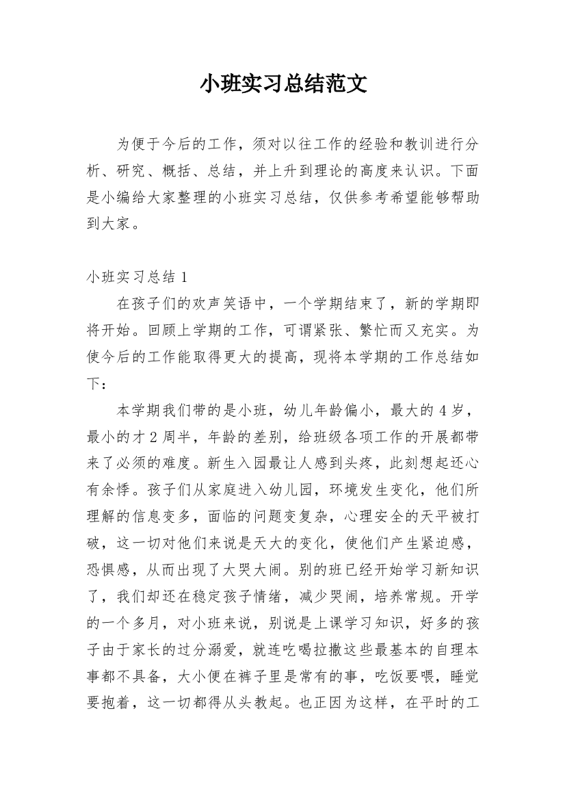 小班实习总结范文