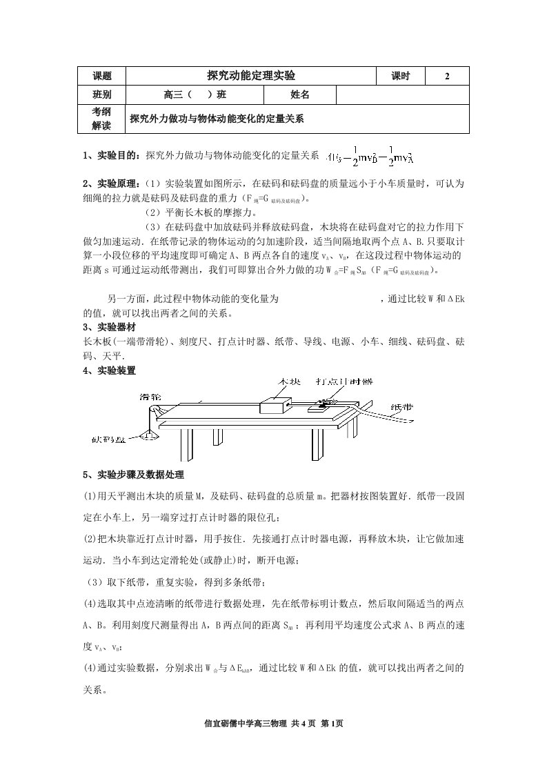 探究动能定理实验专题(整理)