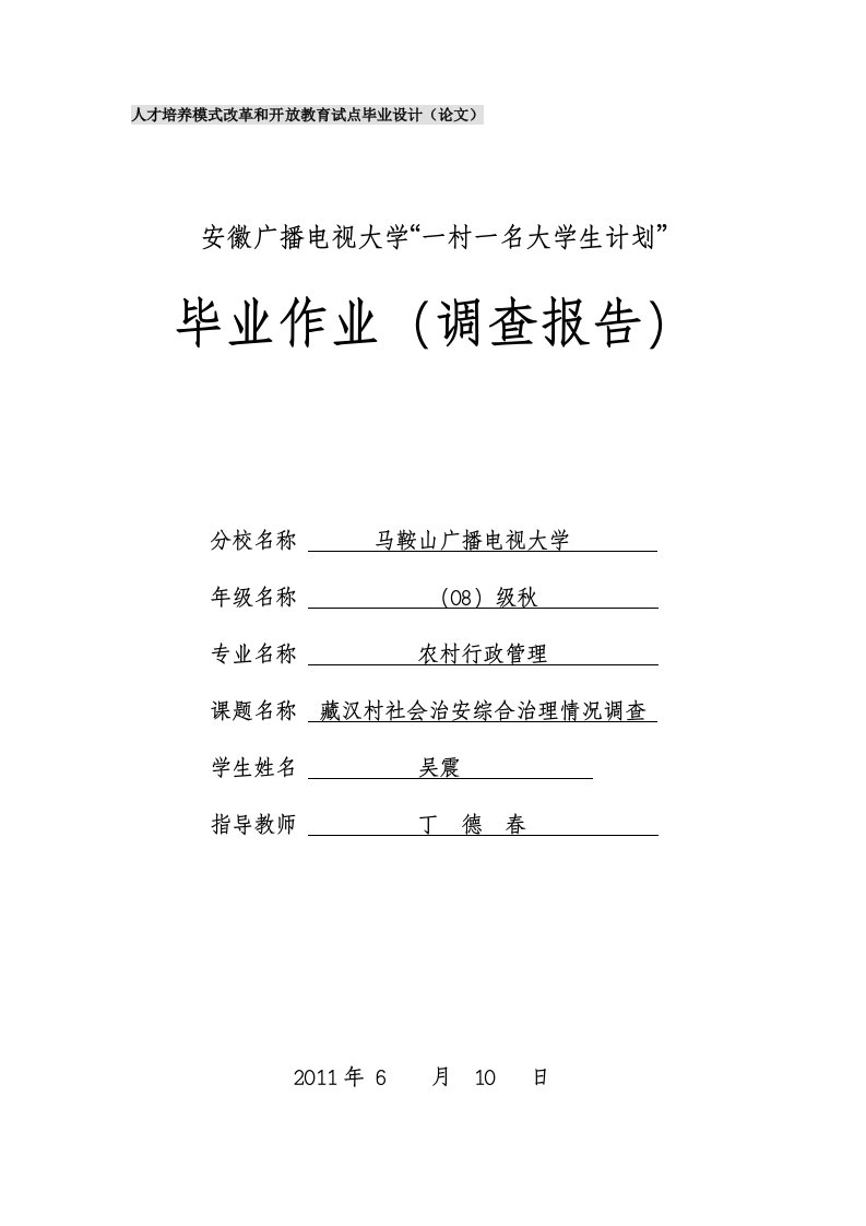 藏汉村社会治安综合治理情况调查