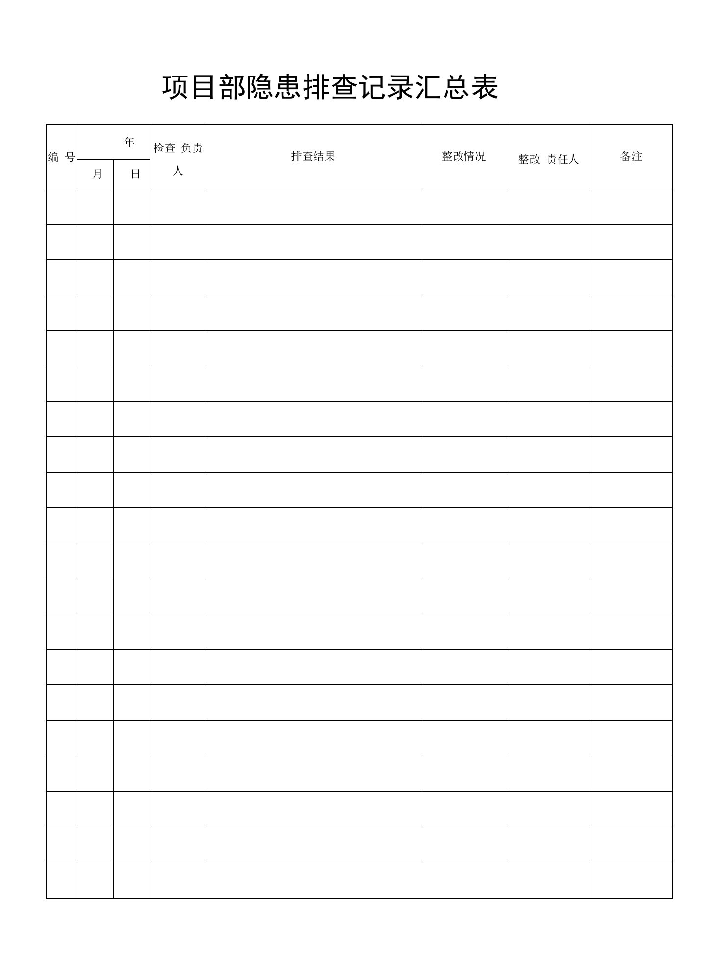 项目部隐患排查记录汇总表