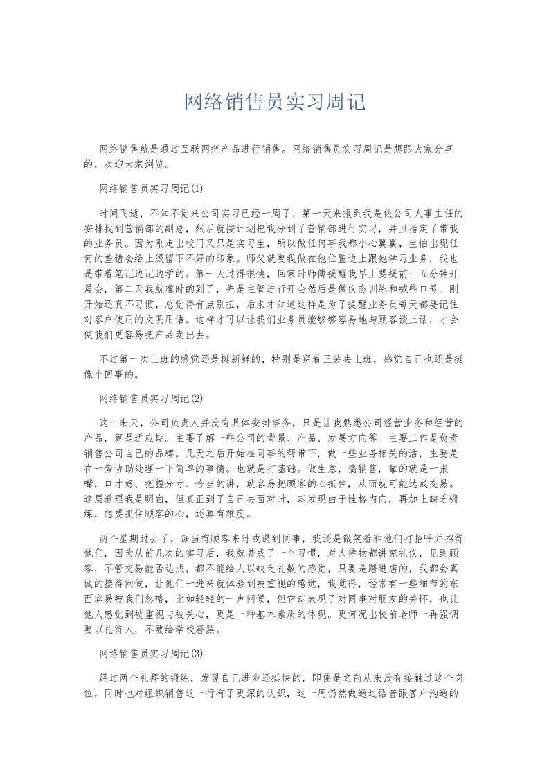 总结报告网络销售员实习周记