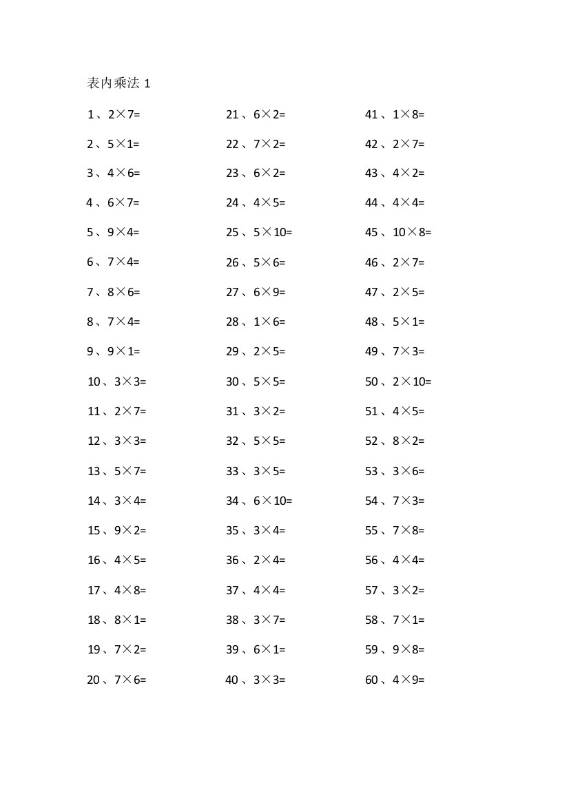 小学数学表内乘法第1~20篇（高级）