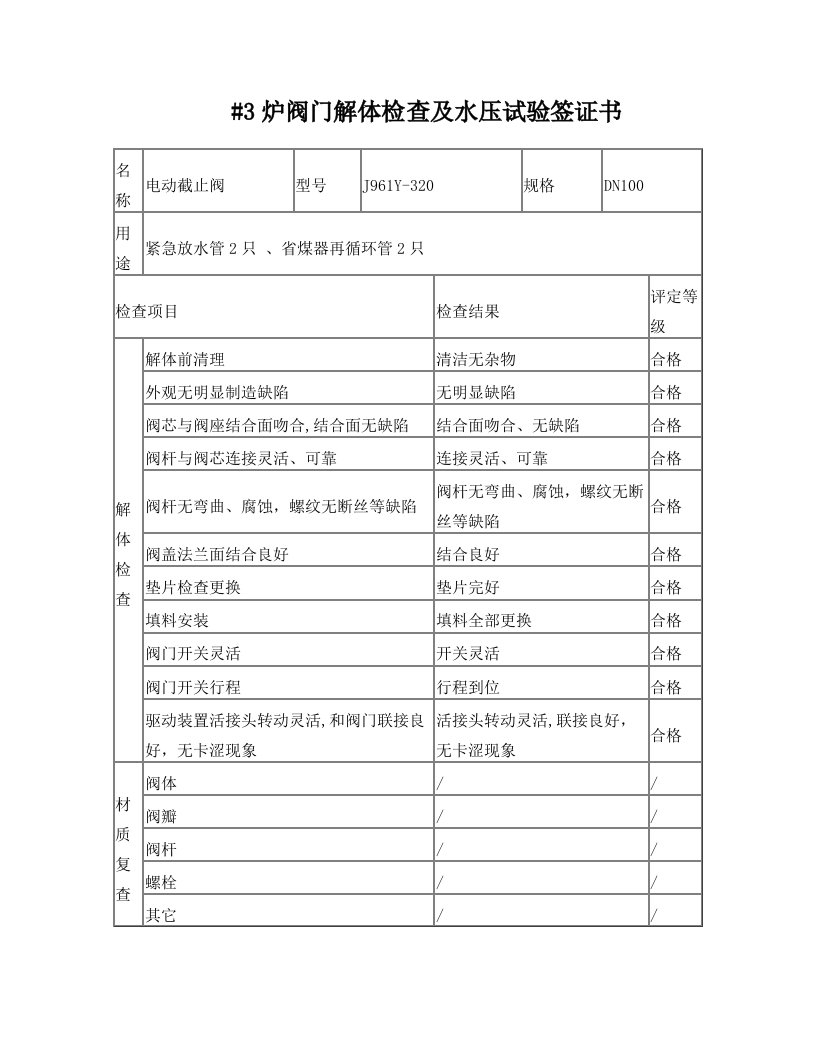 阀门解体检查及水签证书