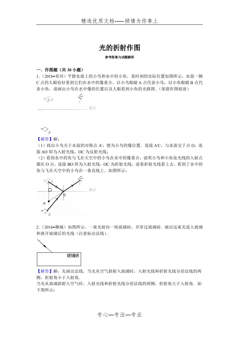 初中物理光的折射作图(共14页)