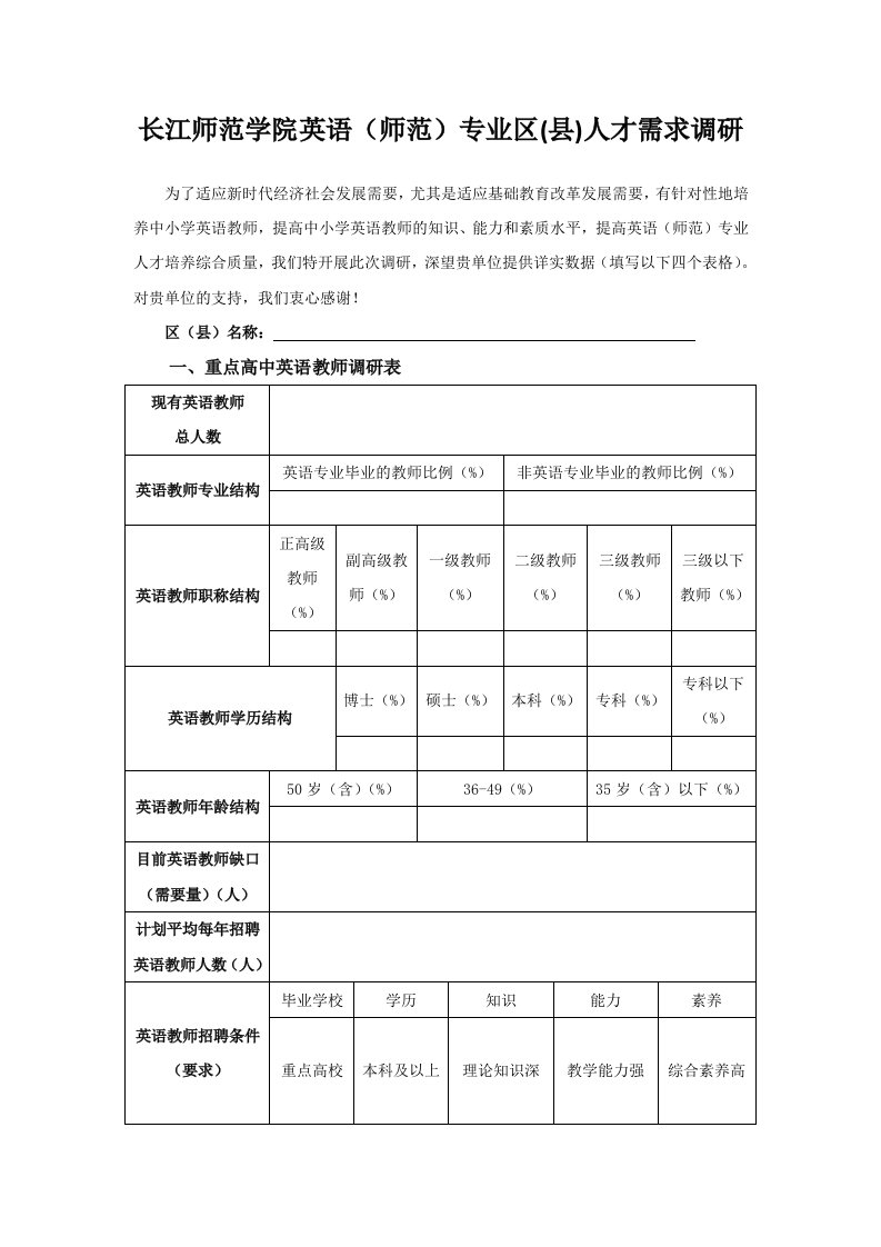 长江师范学院英语师范专业区人才需求调研