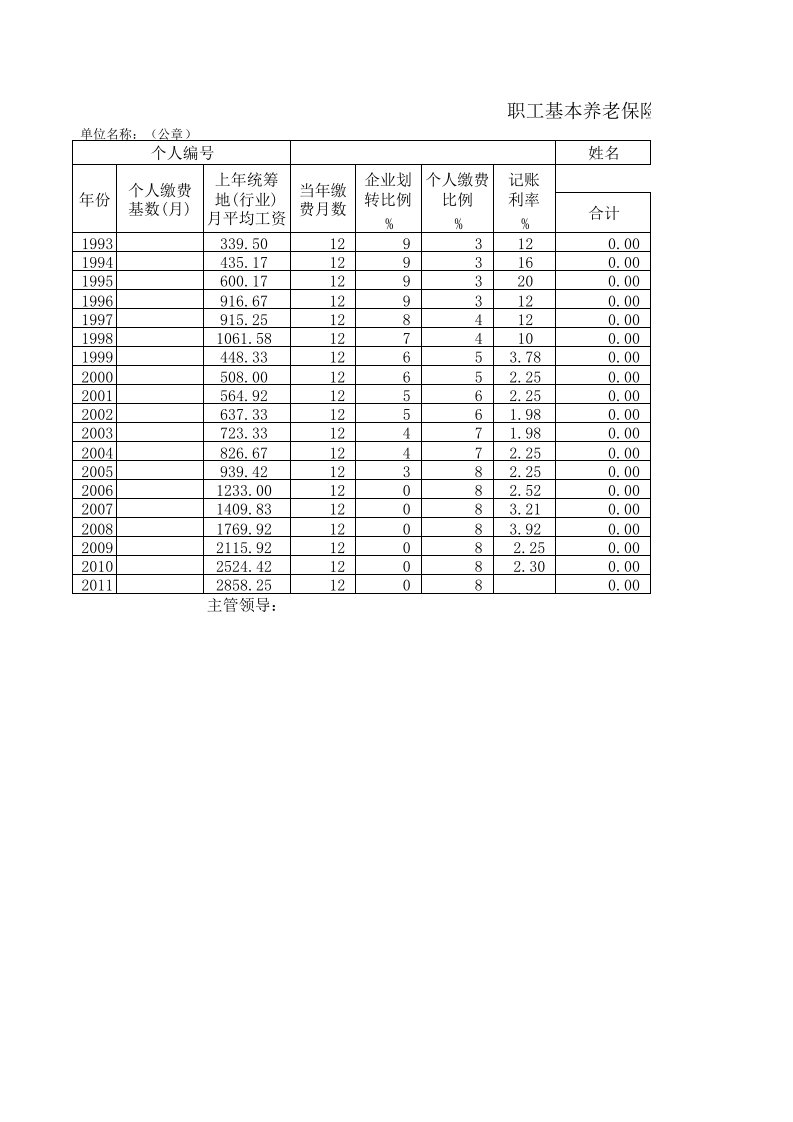 职工基本养老保险个人账户计算模板（适用于陕西省）.xls