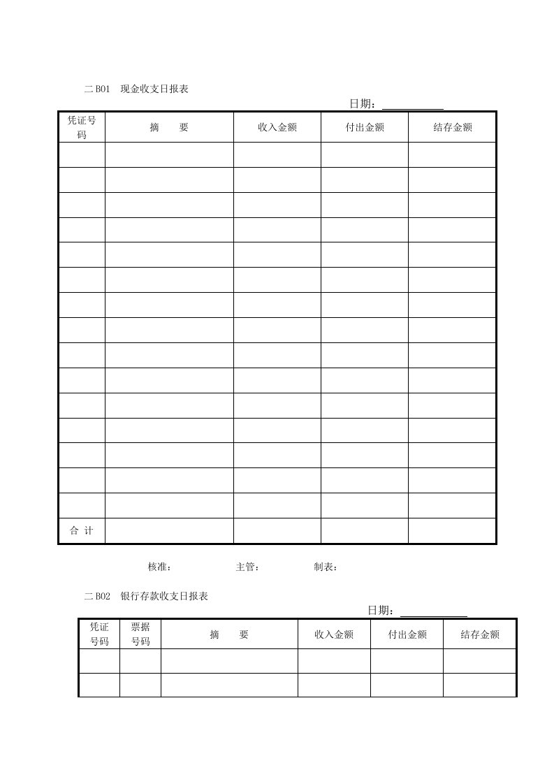 会计财务管理出纳帐表纵表格