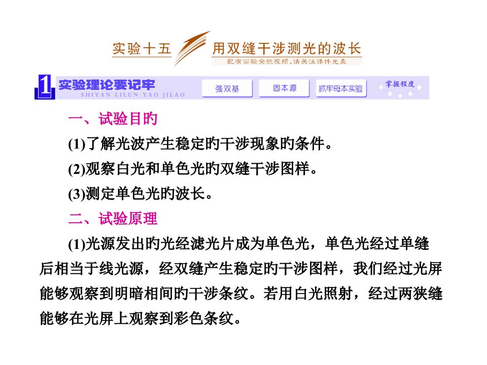 三维设计新课标高考物理一轮总复习实验十五用双缝干涉测光的波长30张ppt公开课一等奖市赛课一等奖课件