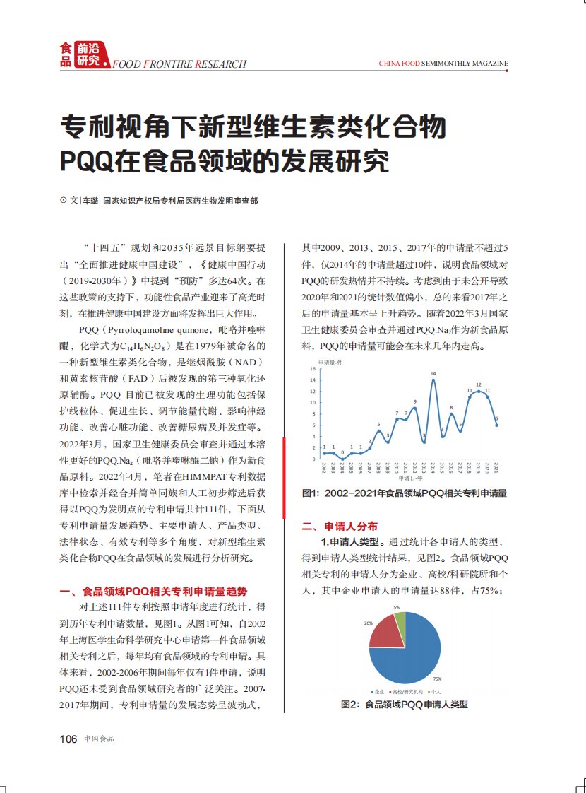 专利视角下新型维生素类化合物PQQ在食品领域的发展研究