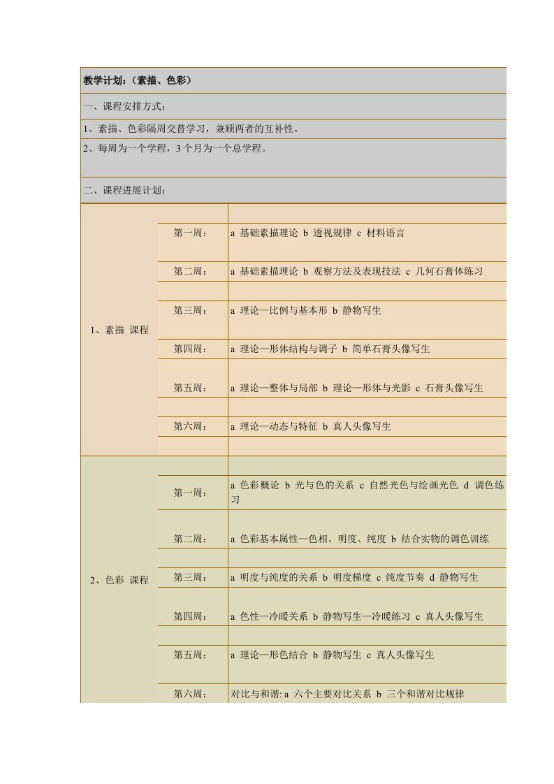 教学计划：素描色彩