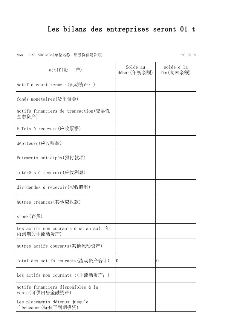 资产负债表、利润表空白表by法语