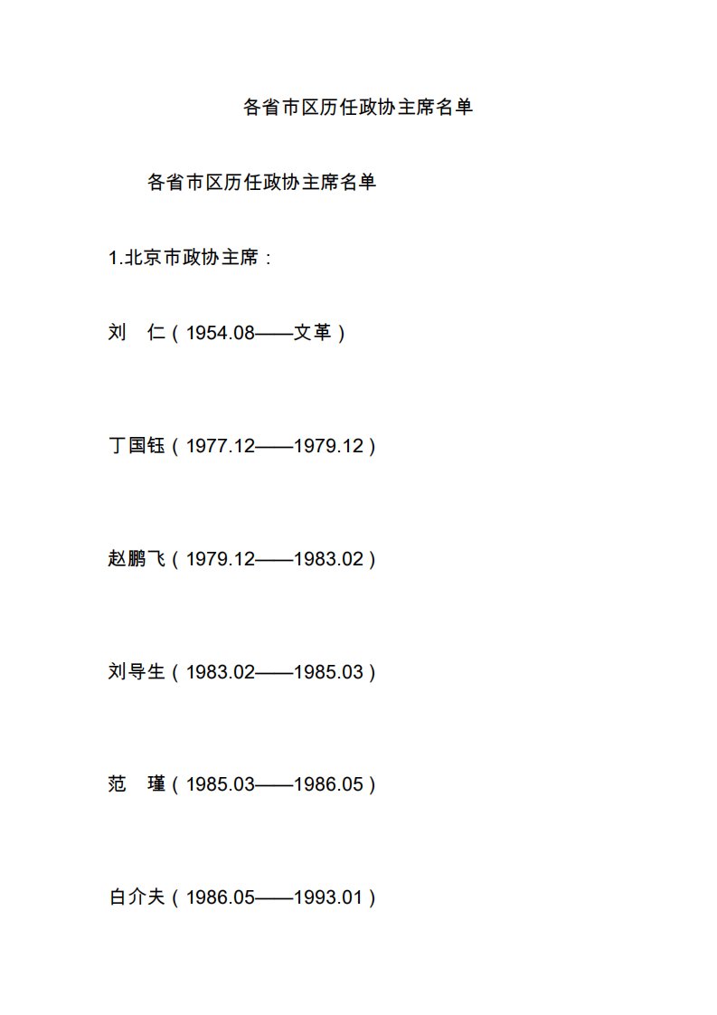 各省市区历任政协主席名单3