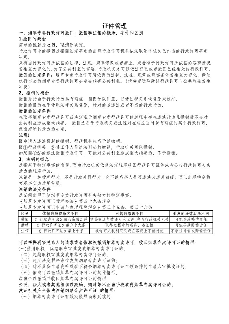 烟草专卖高级证件管理复习资料