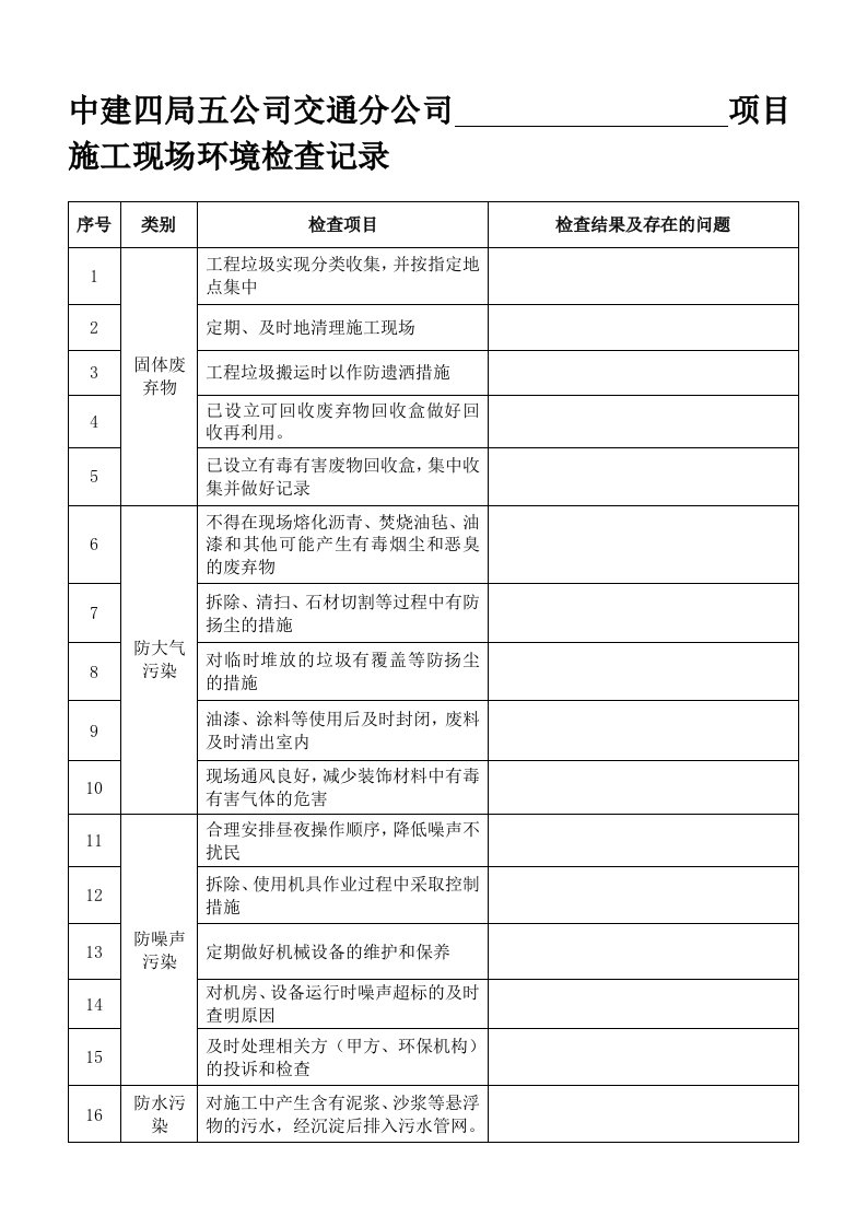 施工现场环境检查记录