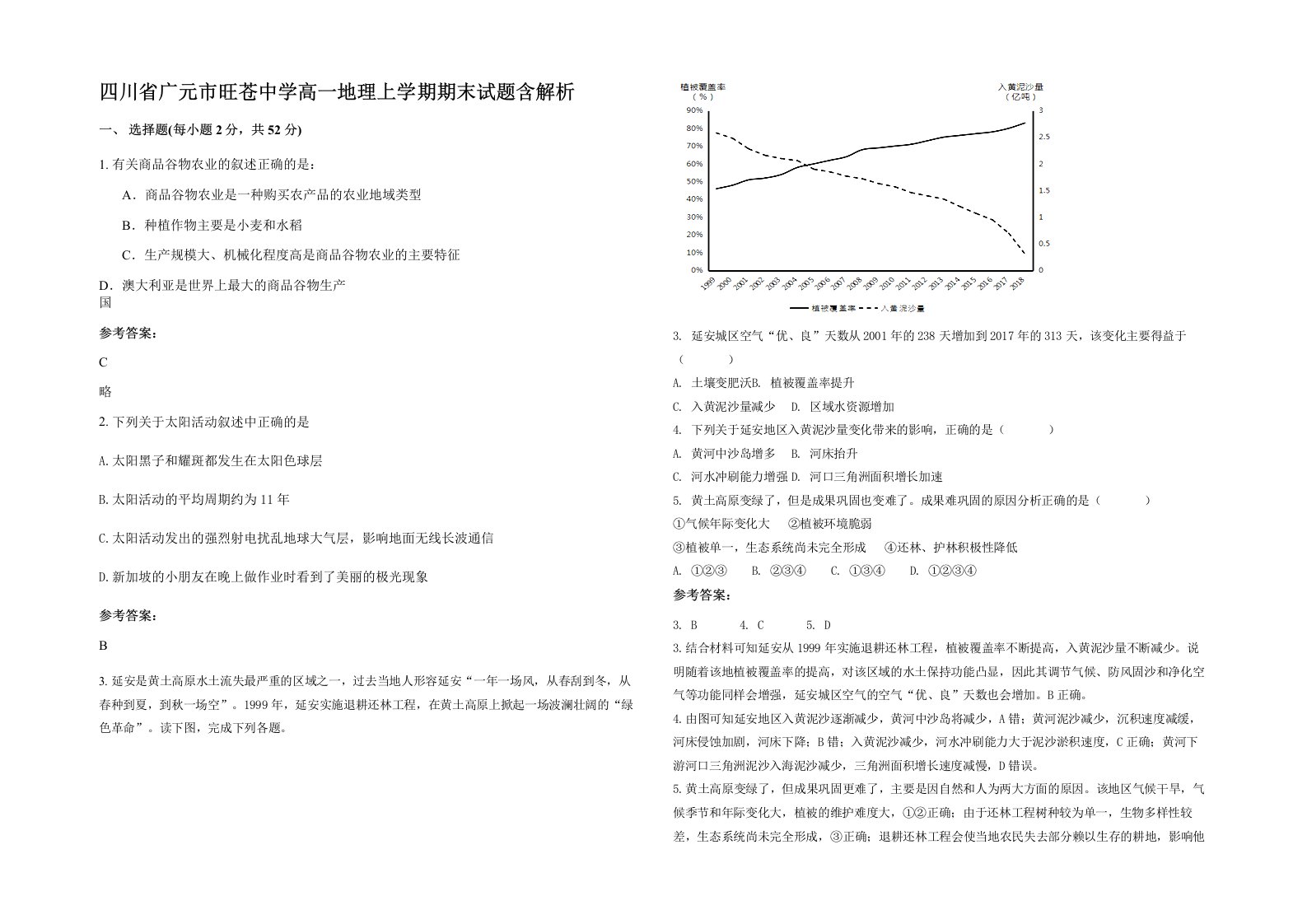 四川省广元市旺苍中学高一地理上学期期末试题含解析