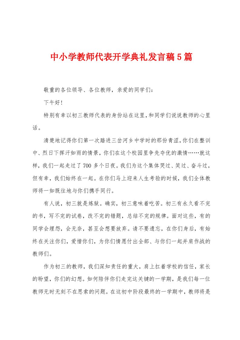 中小学教师代表开学典礼发言稿5篇