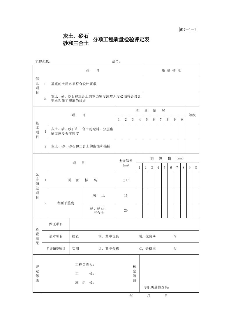 建3-1-1分项工程质量检验评定表