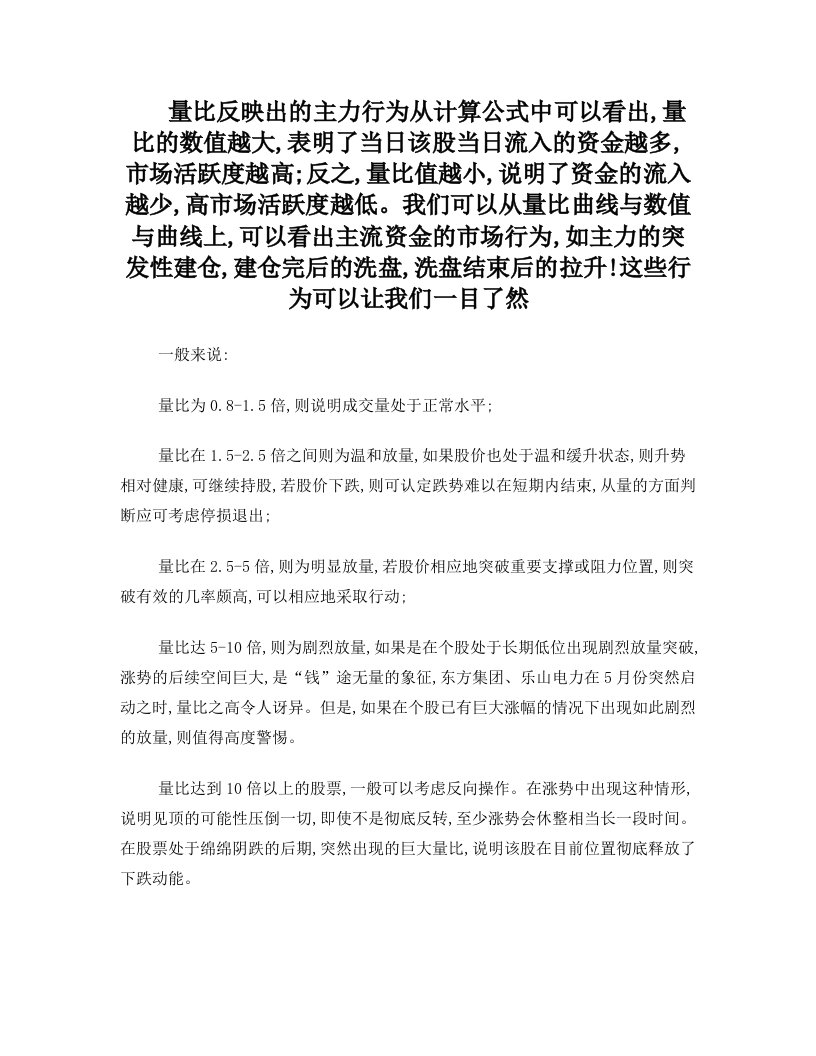 量比反映出的主力行为从计算公式中可以看出