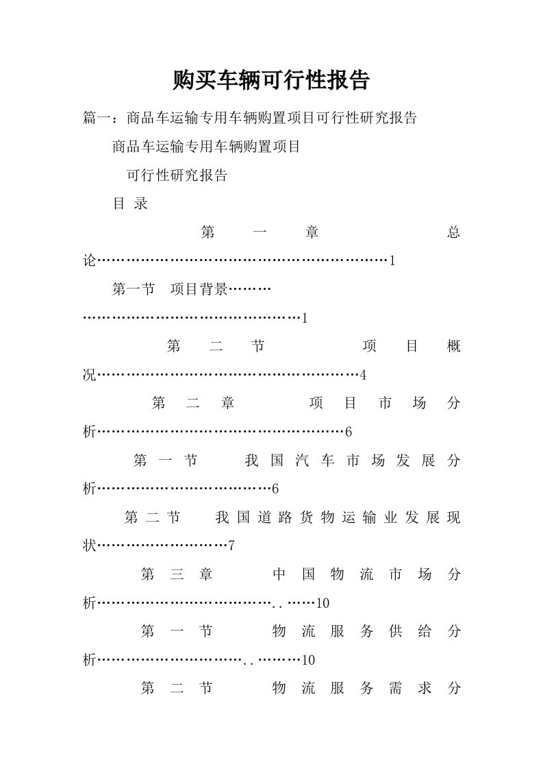 购买车辆可行性报告