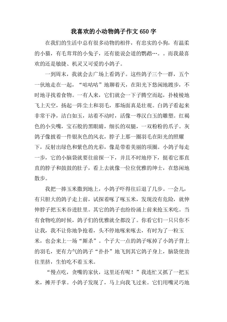 我喜欢的小动物鸽子作文650字