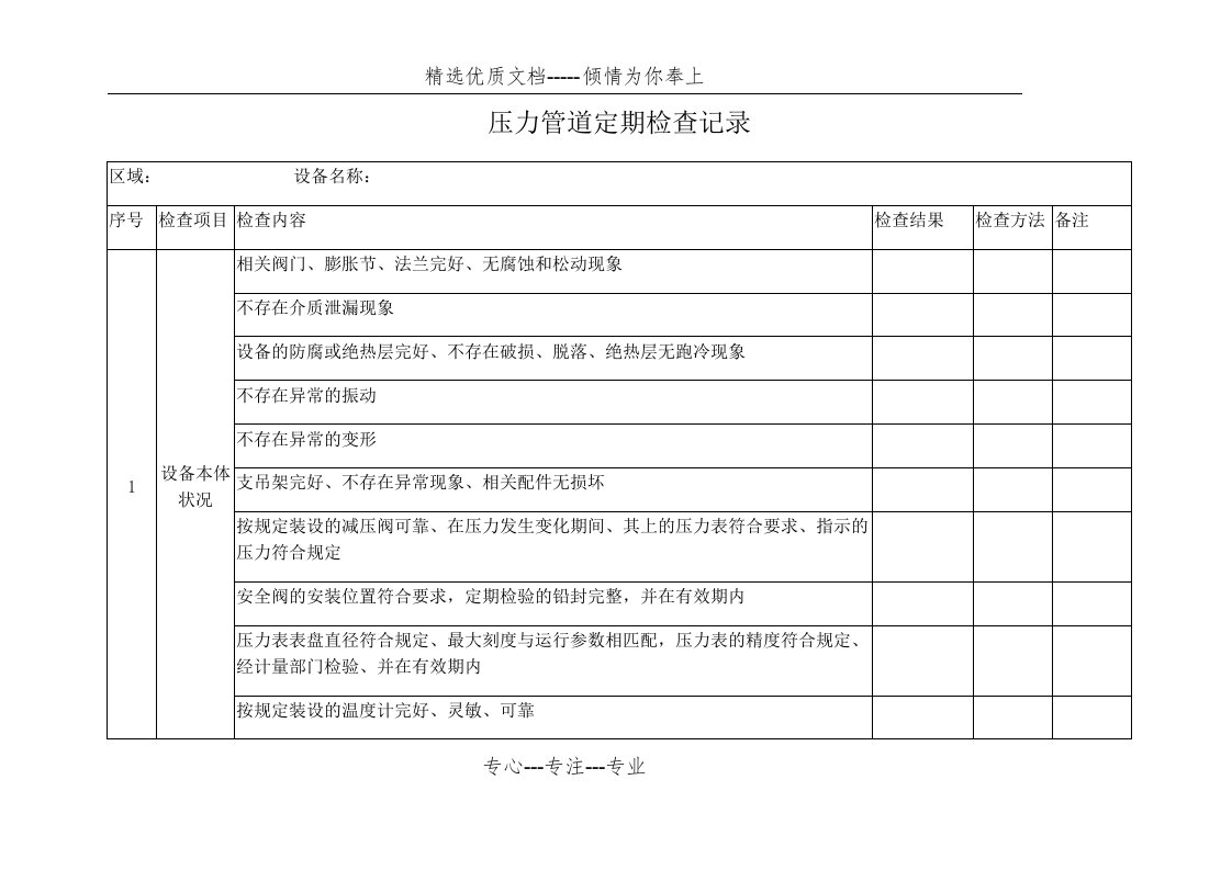 压力管道定期检查记录表(共2页)