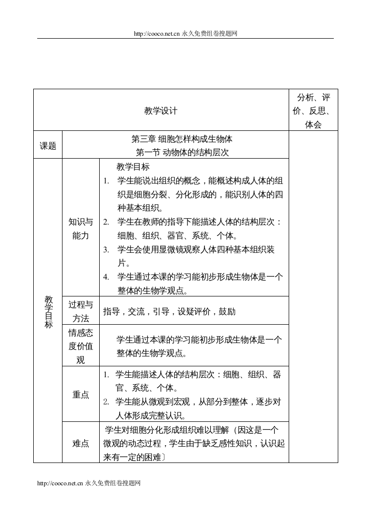 【精编】231动物体的结构层次doc初中生物