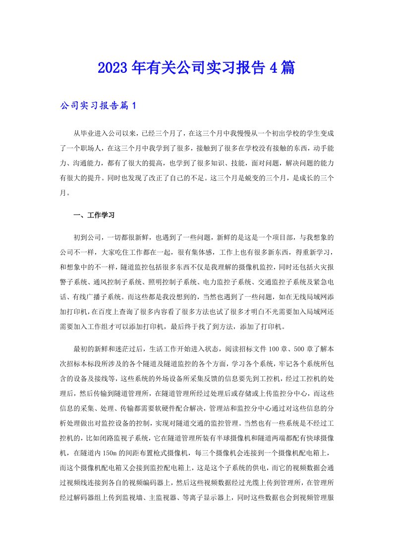 2023年有关公司实习报告4篇