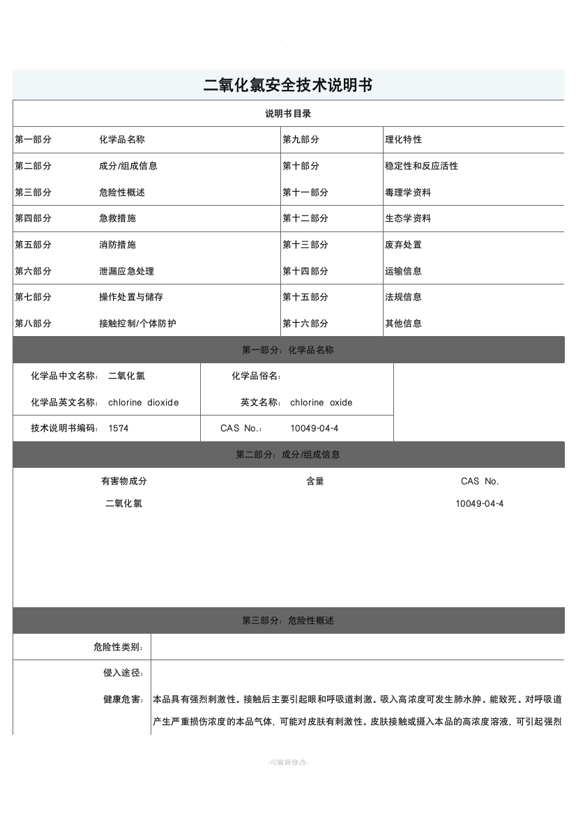 二氧化氯msds