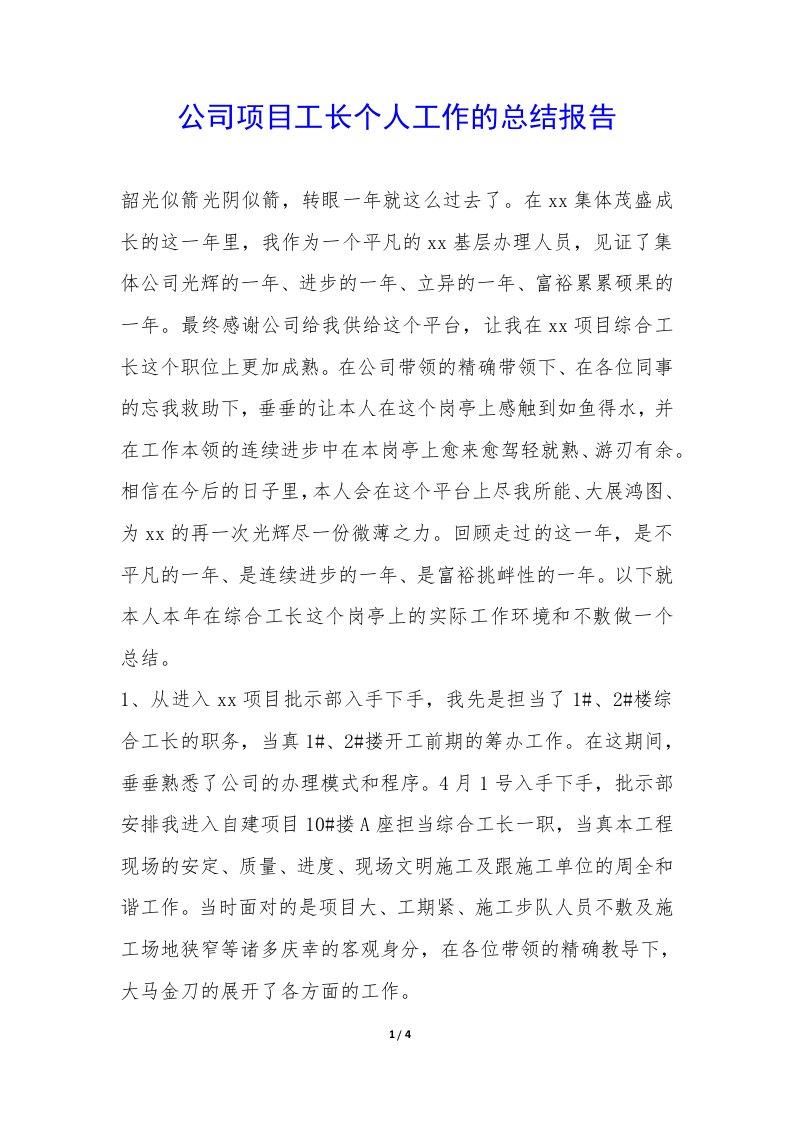 公司项目工长个人工作的总结报告