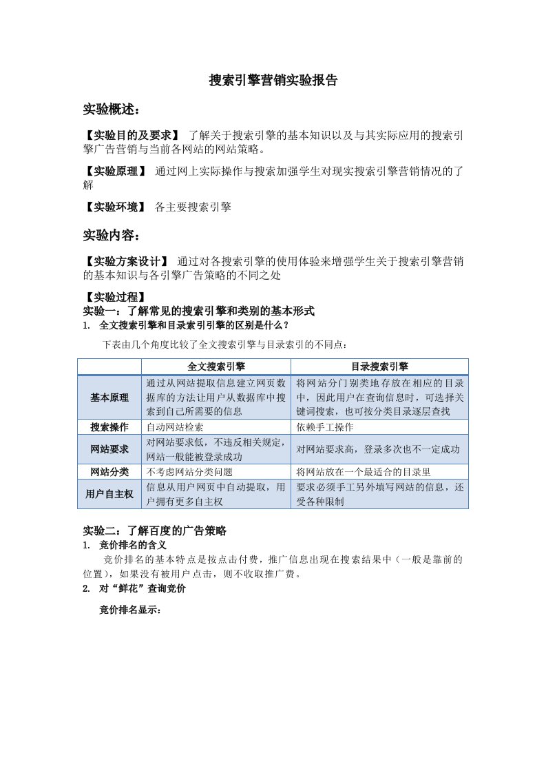 搜索引擎营销实验报告