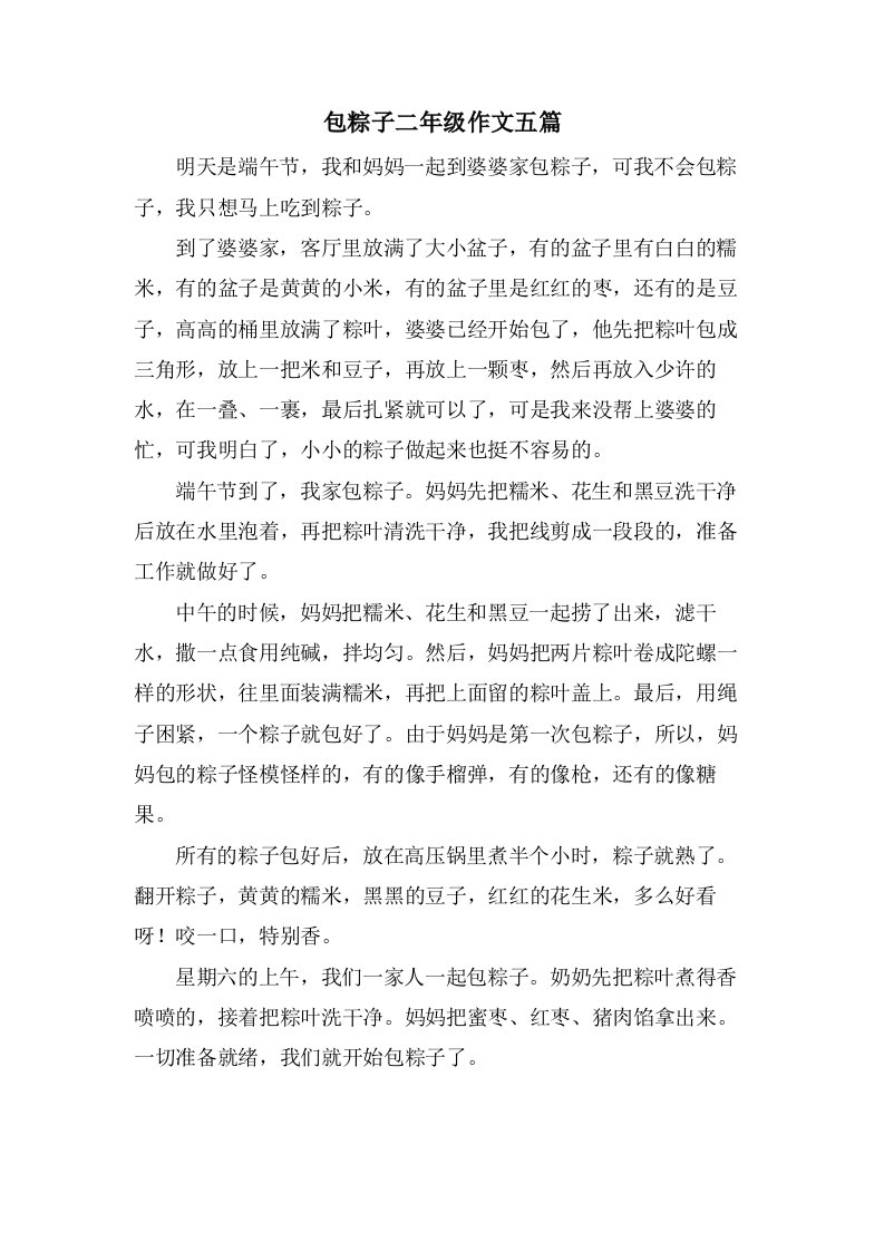 包粽子二年级作文五篇