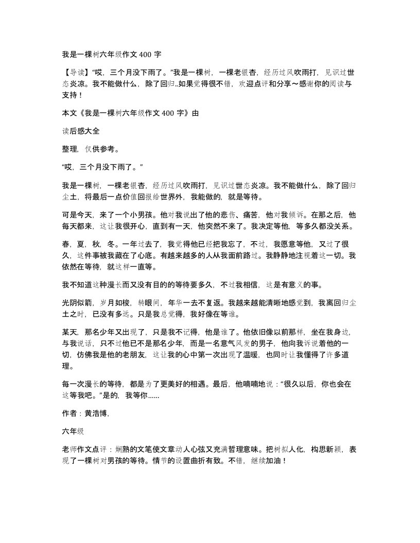 我是一棵树六年级作文400字