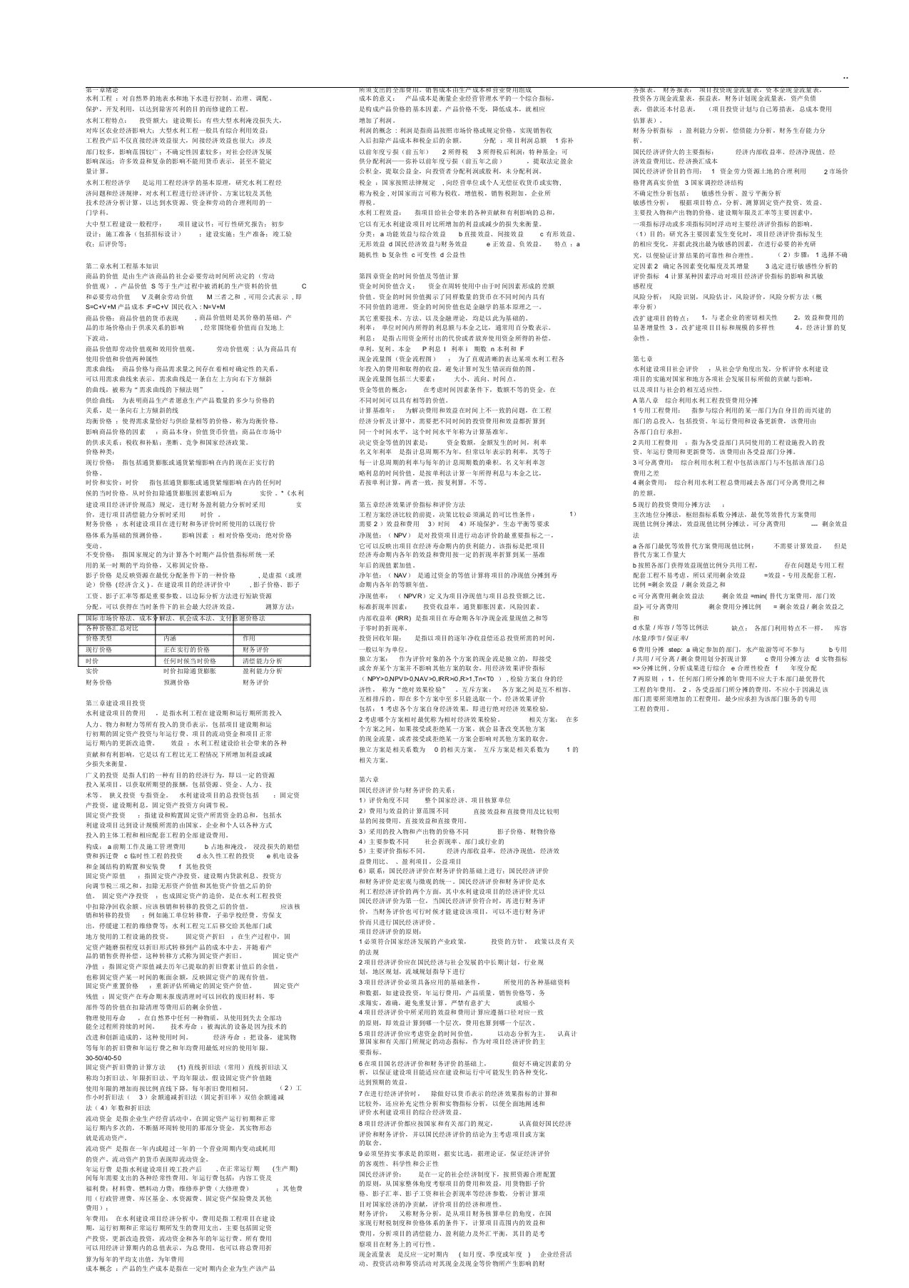 河海大学水利工程经济复习资料