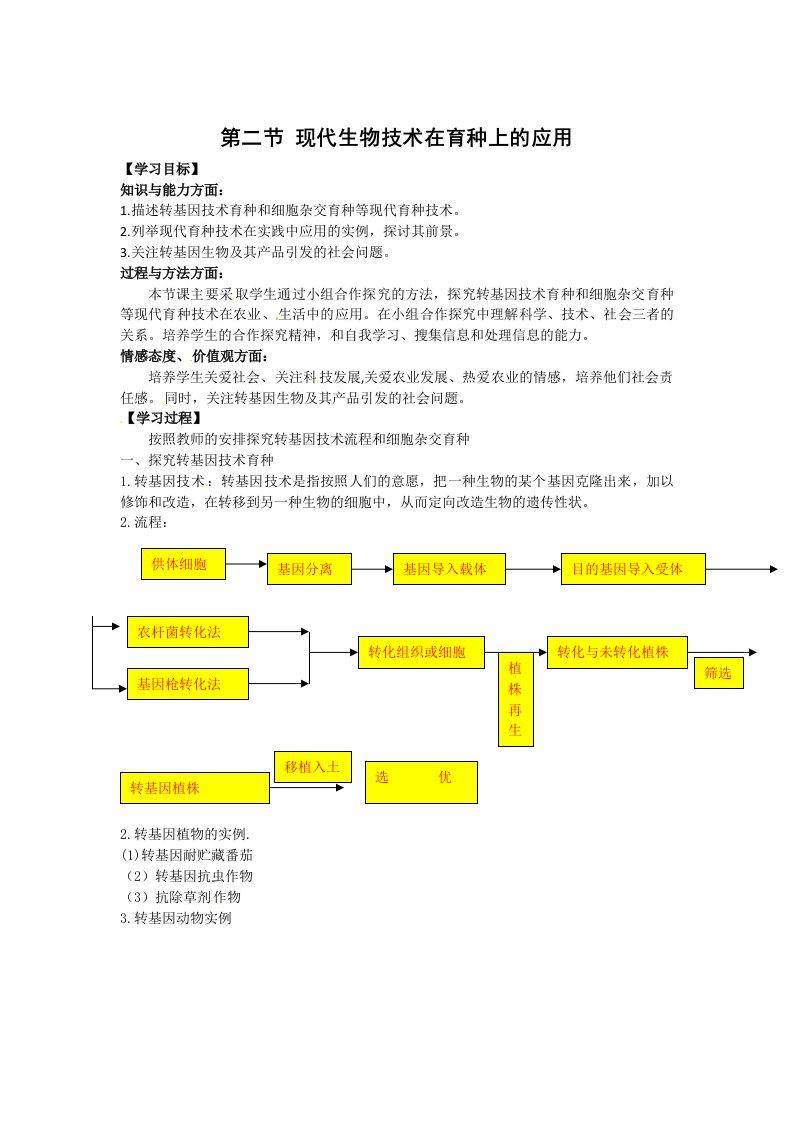 生物：2.2《现代生物技术在育种上的应用》学案（新人教版选修2）