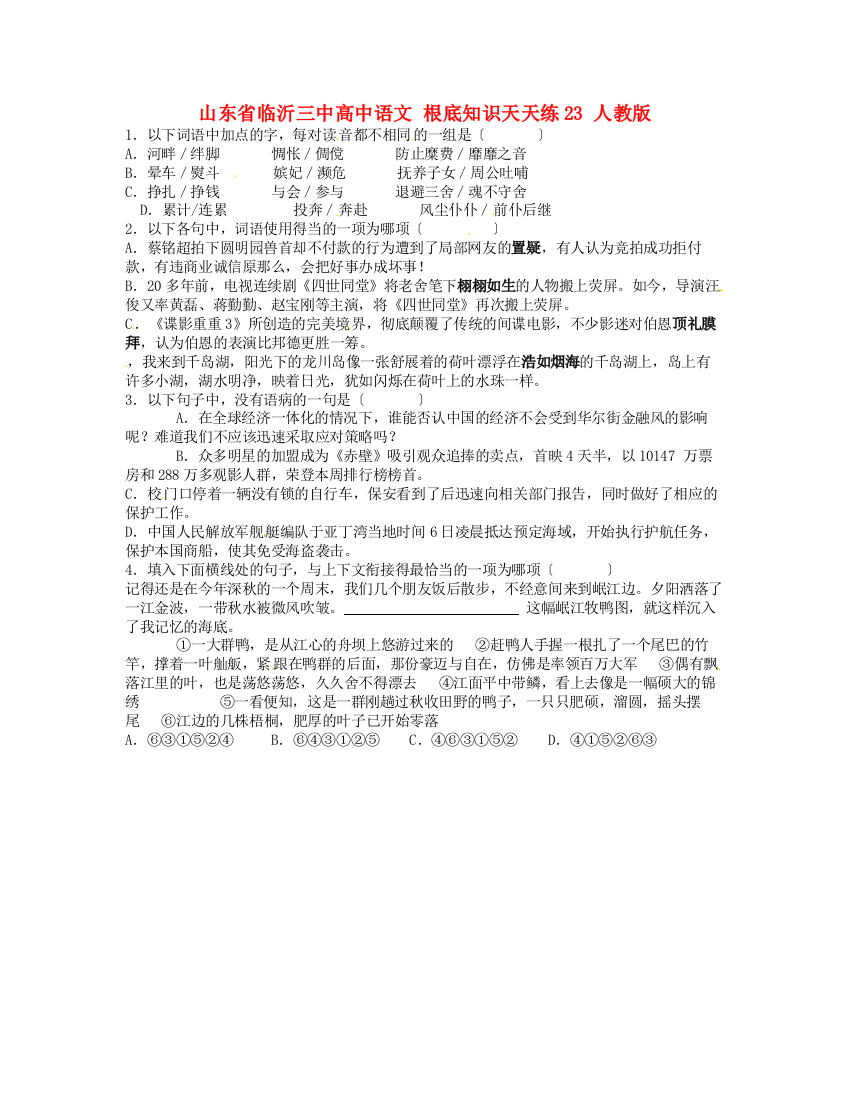 （整理版）山东省临沂三中高中语文基础知识天天练23人教版