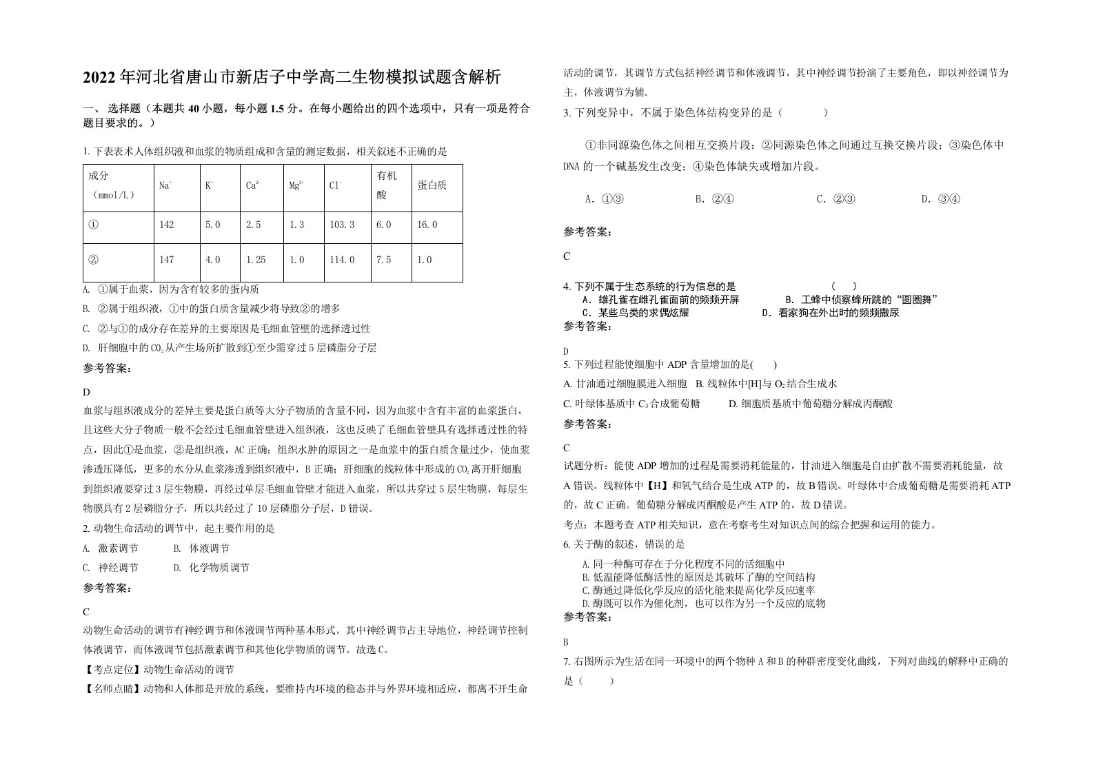 2022年河北省唐山市新店子中学高二生物模拟试题含解析