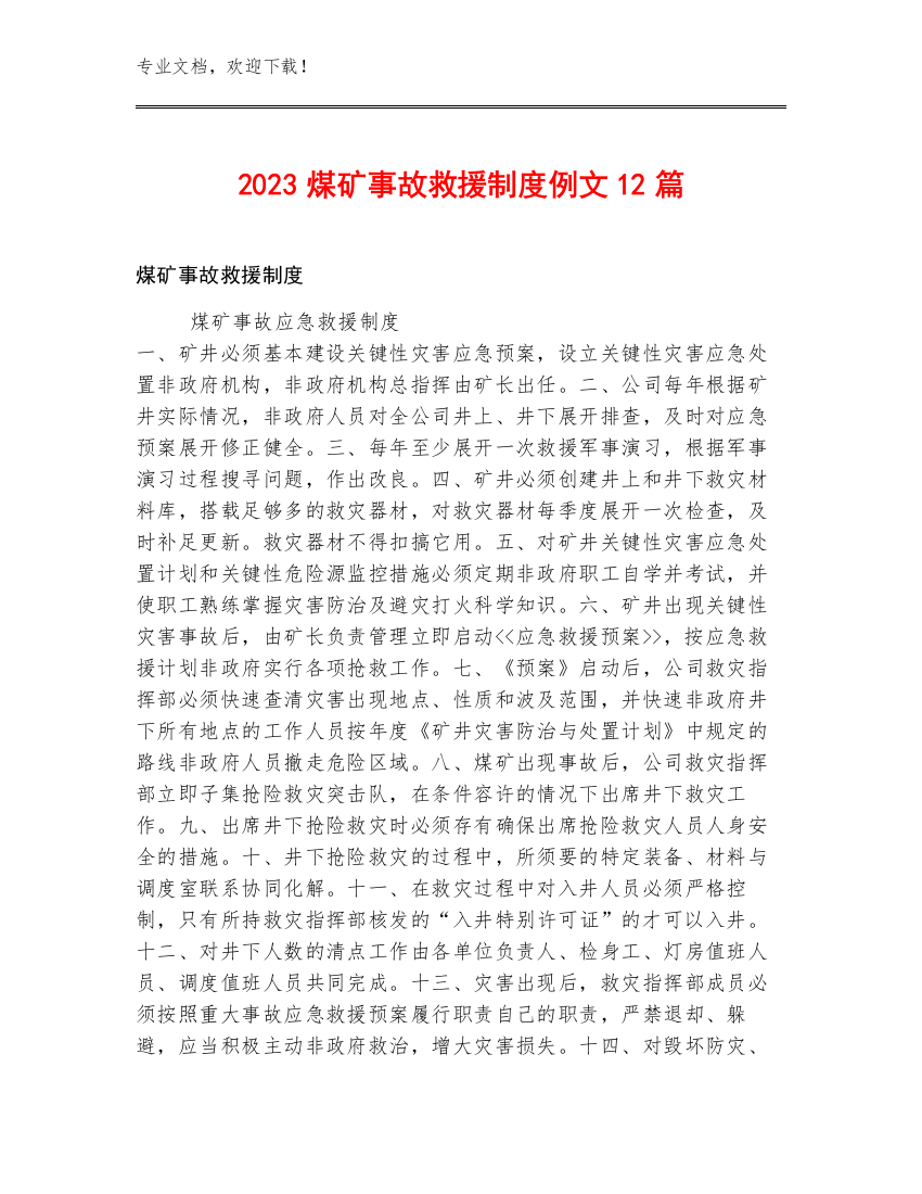 2023煤矿事故救援制度例文12篇