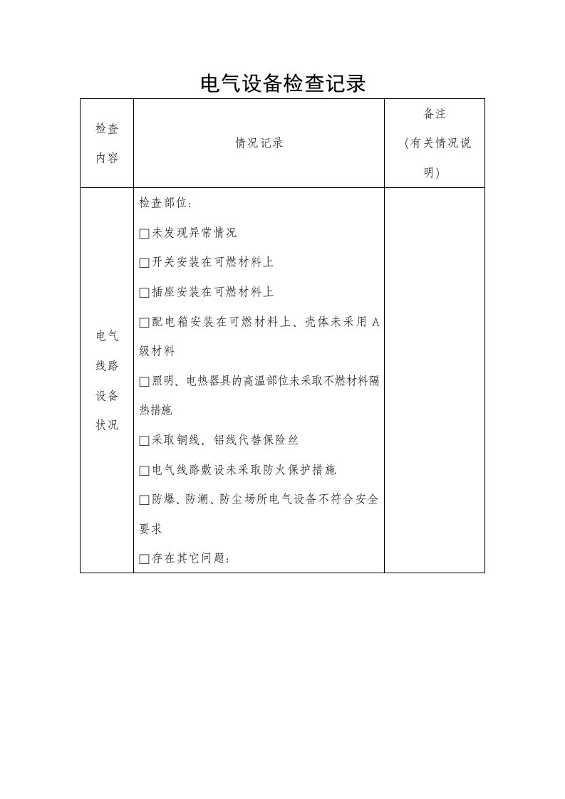 电气设备检查记录