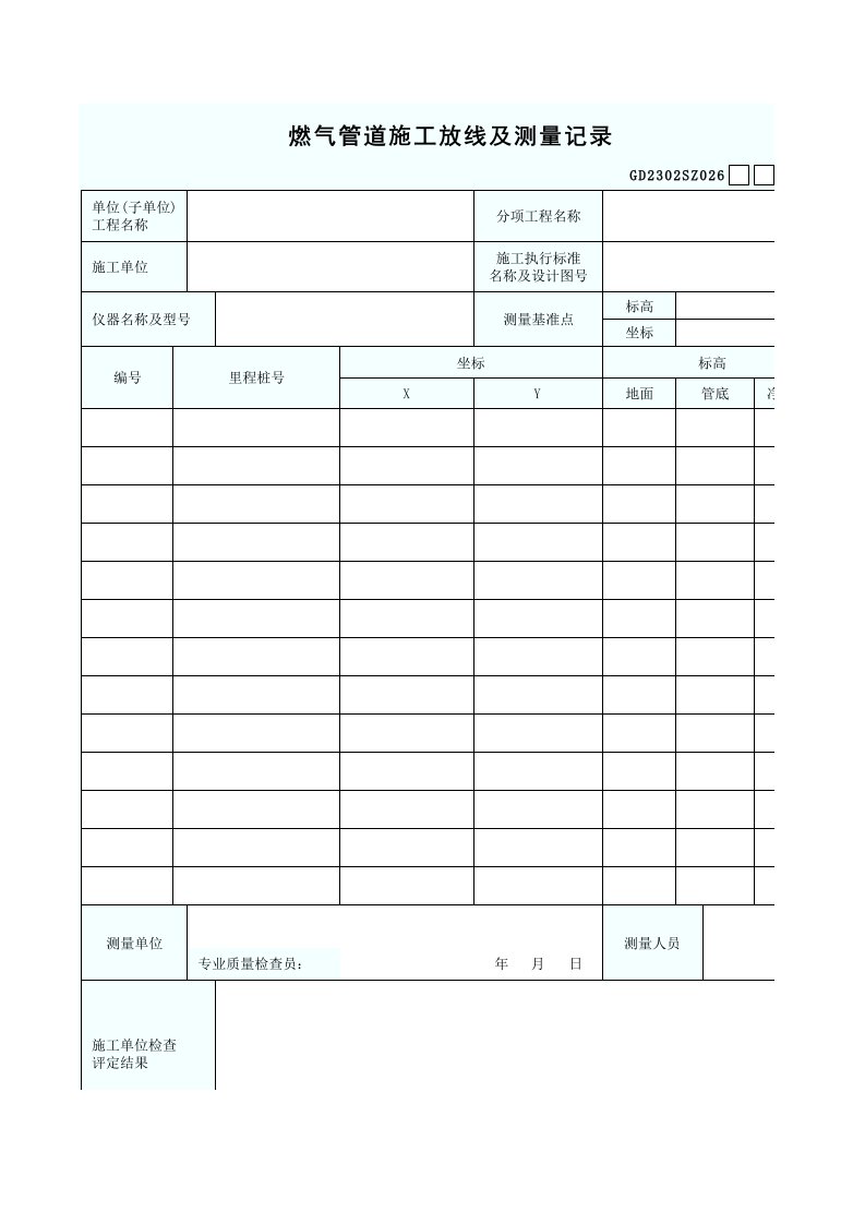 燃气管道施工放线及测量记录