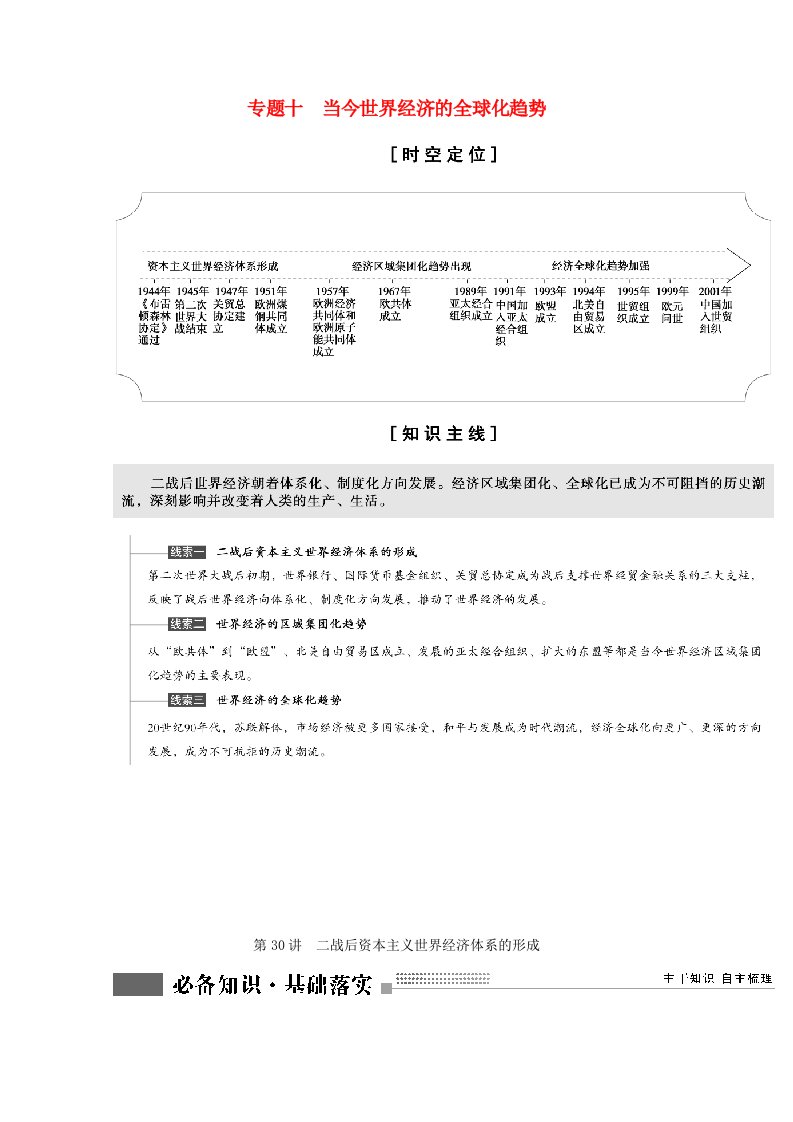 2022版高考历史一轮复习专题十当今世界经济的全球化趋势第30讲二战后资本主义世界经济体系的形成学案含解析人民版