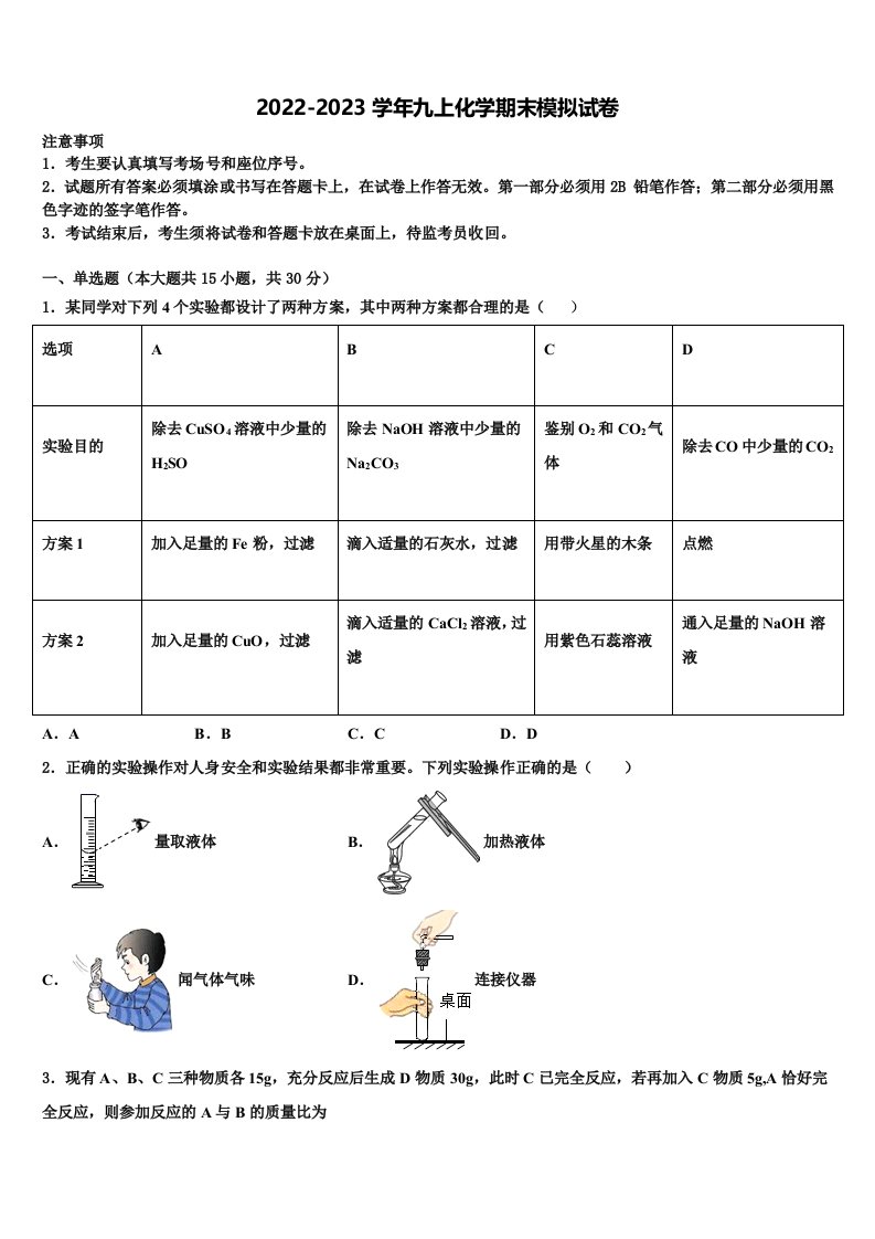 2023届吉林省长春市德惠市第十九中学化学九年级第一学期期末经典模拟试题含解析