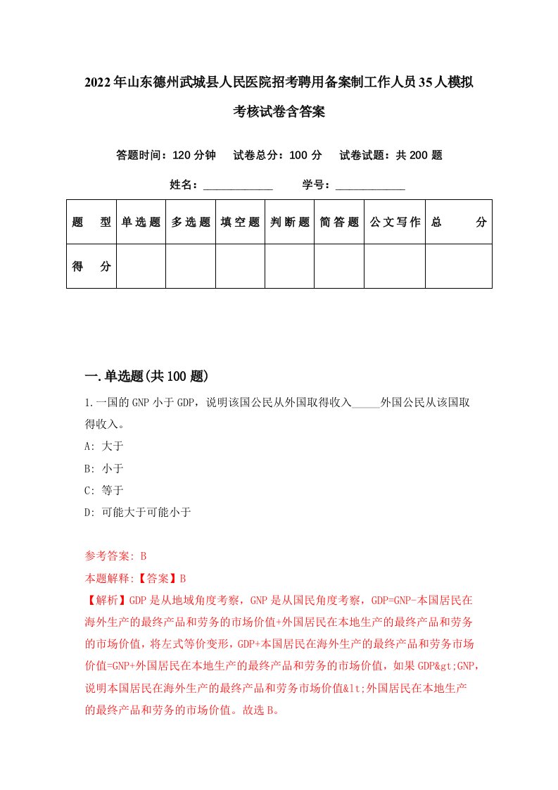 2022年山东德州武城县人民医院招考聘用备案制工作人员35人模拟考核试卷含答案0