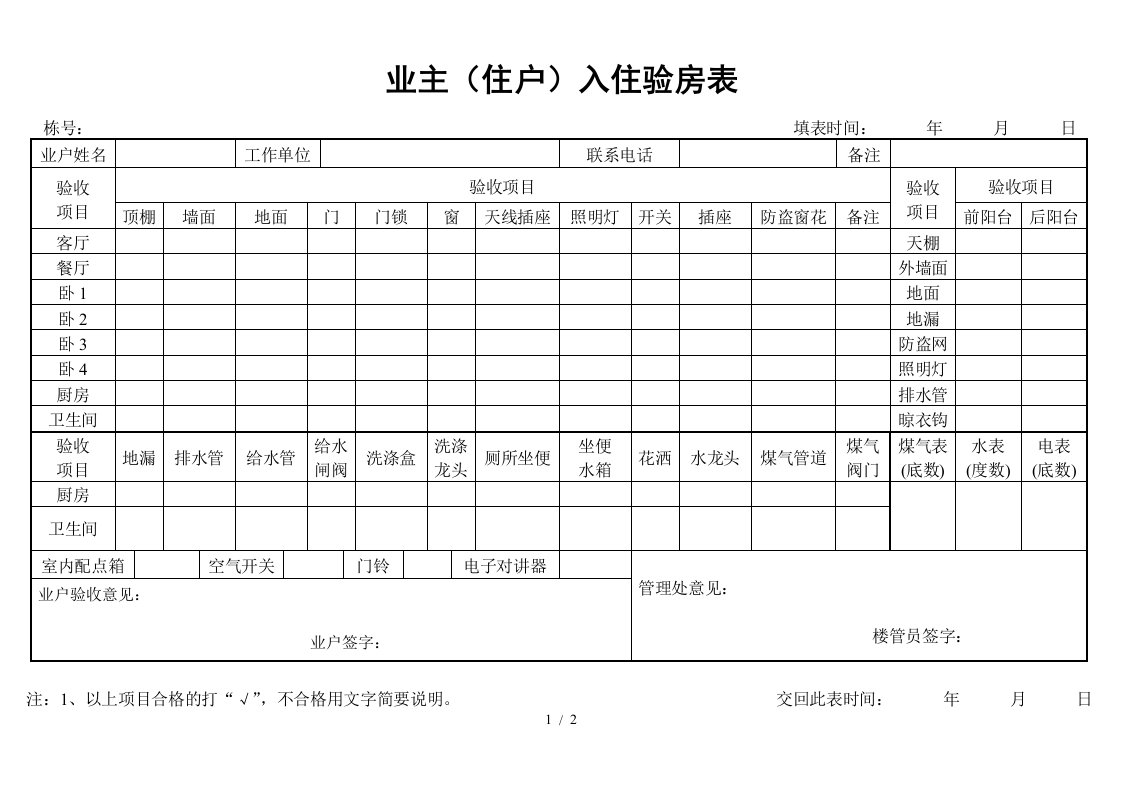 物业公司管理表格汇总30