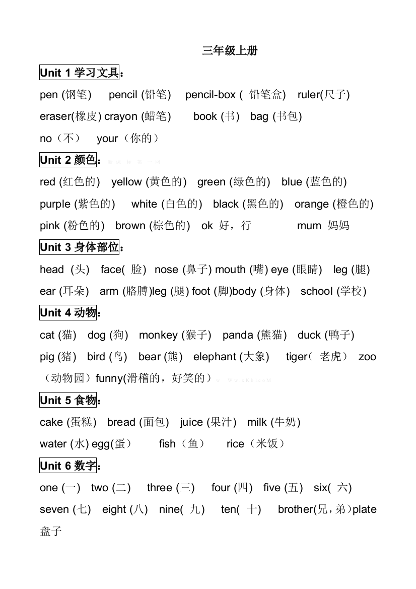 小学三年级单元重点