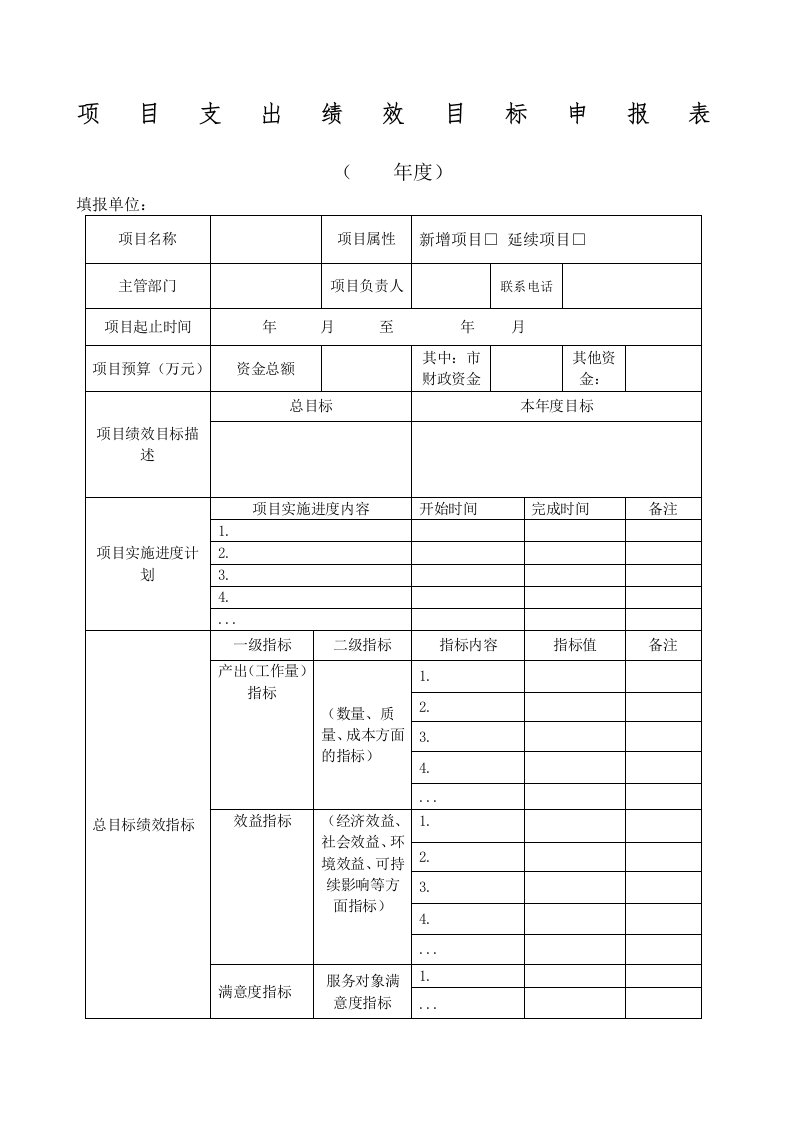 项目支出绩效目标申报表及填报说明填写示范模板下载