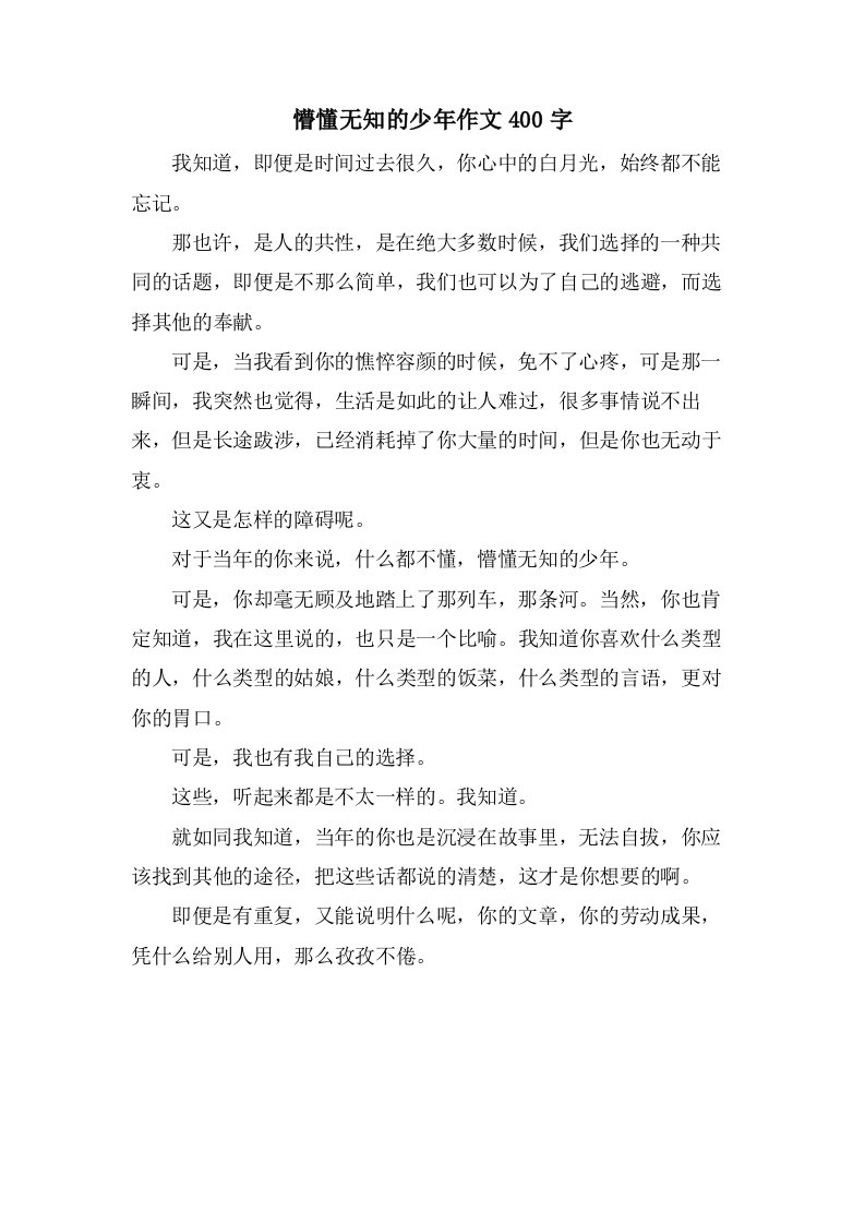 懵懂无知的少年作文400字